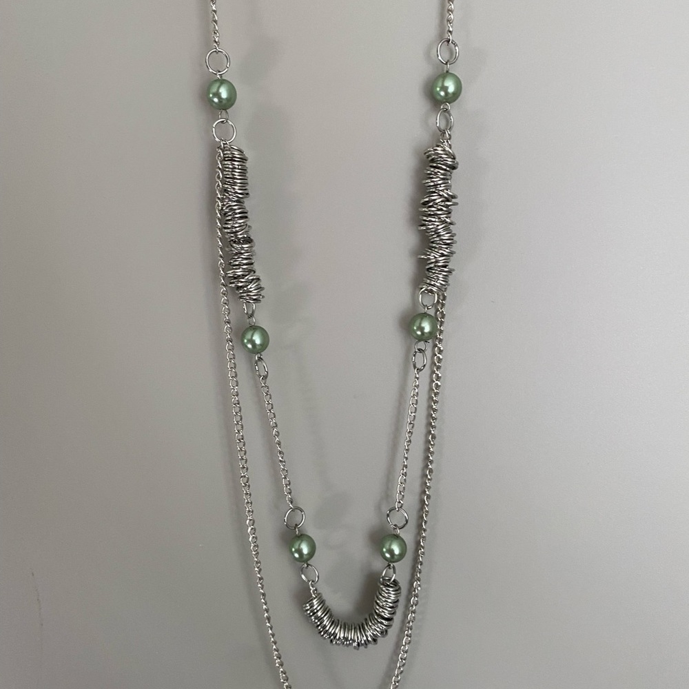36” Sage Green & Silver Necklace